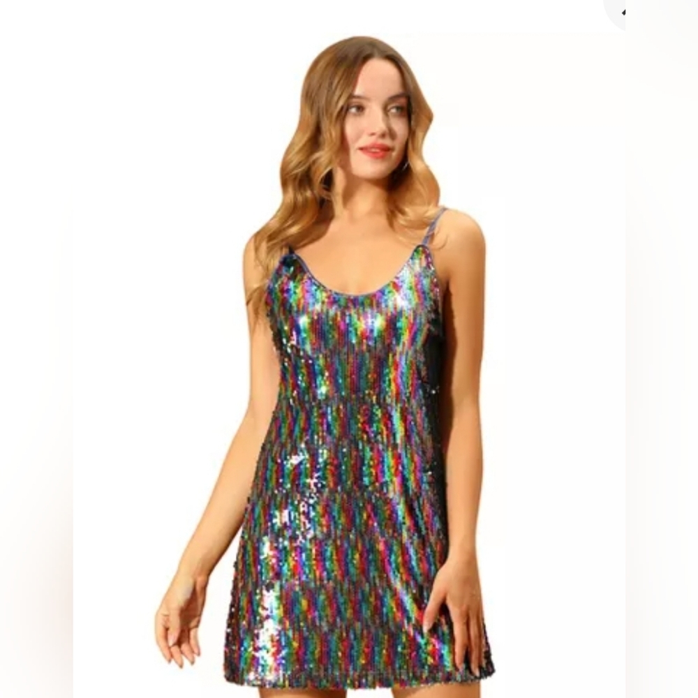 Women's Glitter Sparkle Adjustable Prom Strap Mini Sequin Dress
